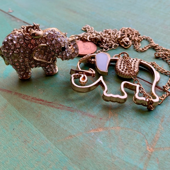 Lucky ELEPHANT'S  - Two Cute Sweet Elephant Necklace - Crystal & Enameled - Picture 5 of 7